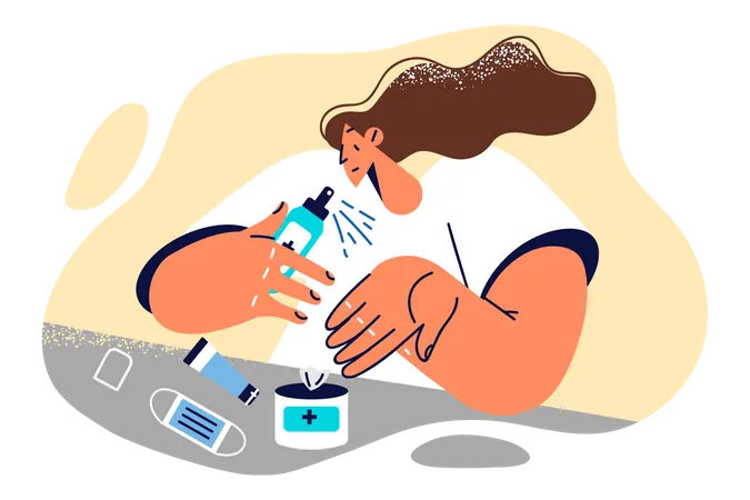 Woman using sanitizer  Illustration