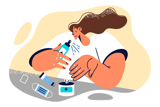 Woman using sanitizer  Illustration