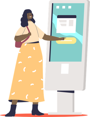 Woman using self-service payment Illustration