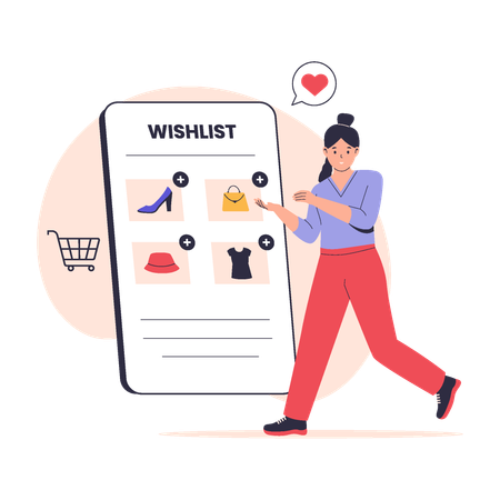 Woman Using Shopping Wishlist  Illustration