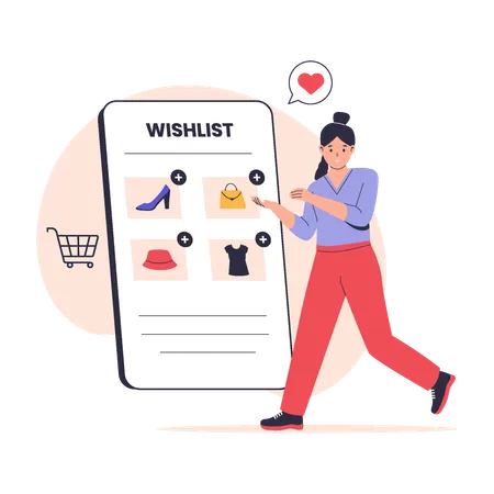 Woman Using Shopping Wishlist  Illustration