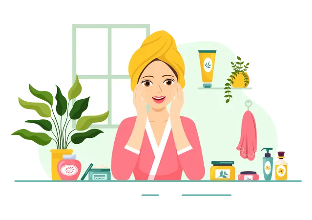 Woman Using Skin Care Product  Illustration