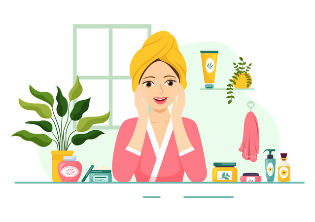 Woman Using Skin Care Product  Illustration