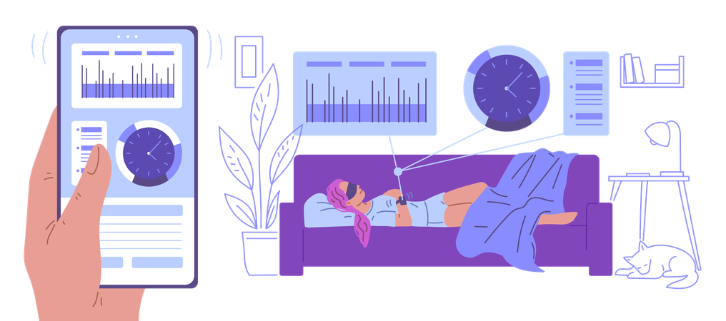Woman using sleeping smart tracker  Illustration