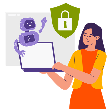 Woman using smart AI security bot  Illustration