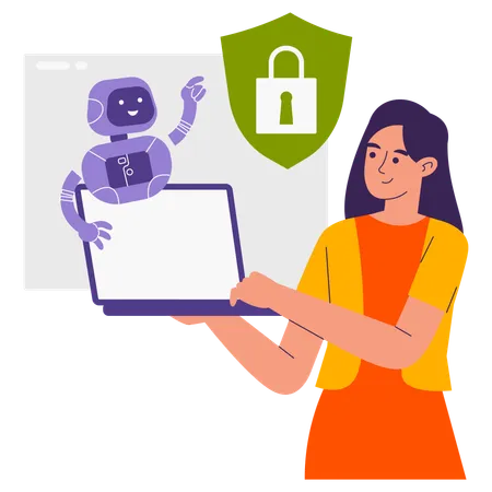 Woman using smart AI security bot  Illustration