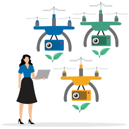 Woman using Smart Farming Drone  Illustration