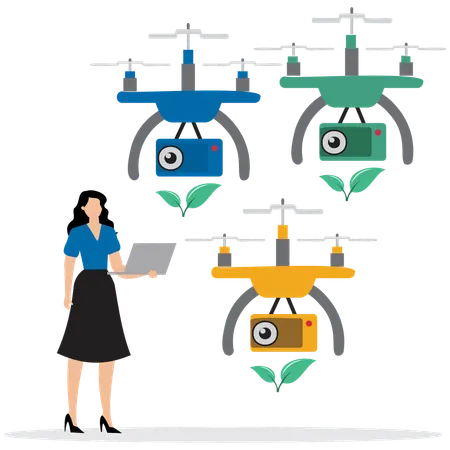 Woman using Smart Farming Drone  Illustration