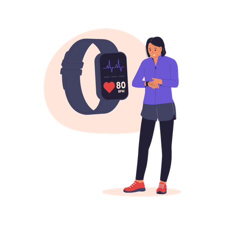 Woman Using Smart Fitness Watch  Illustration