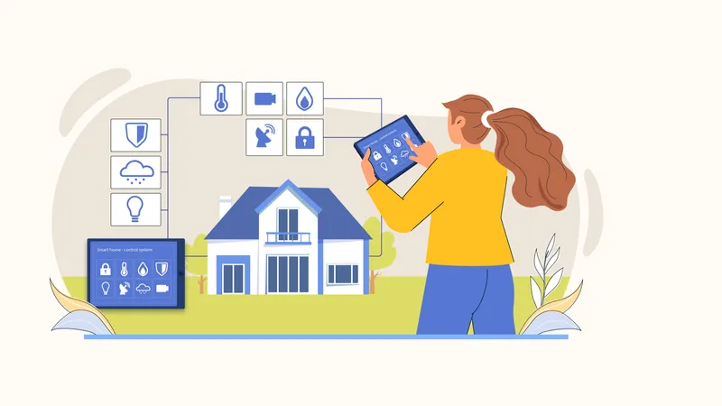 Woman using smart house app  Illustration