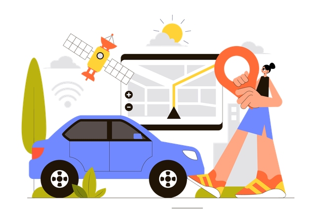 Woman using smart vehicle tracking app  Illustration