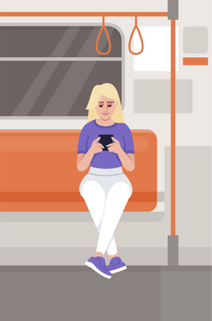 Woman using smartphone in train  Illustration