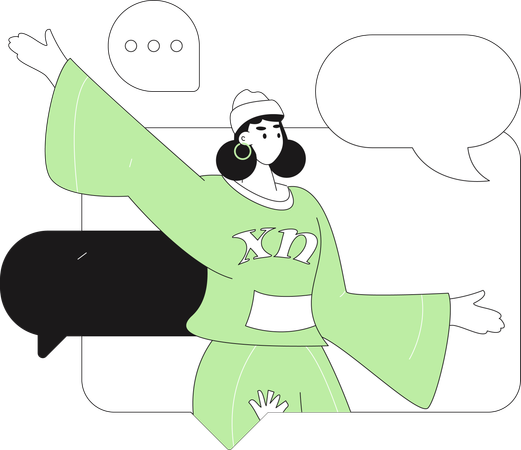 ソーシャルメディアを使用する女性  イラスト
