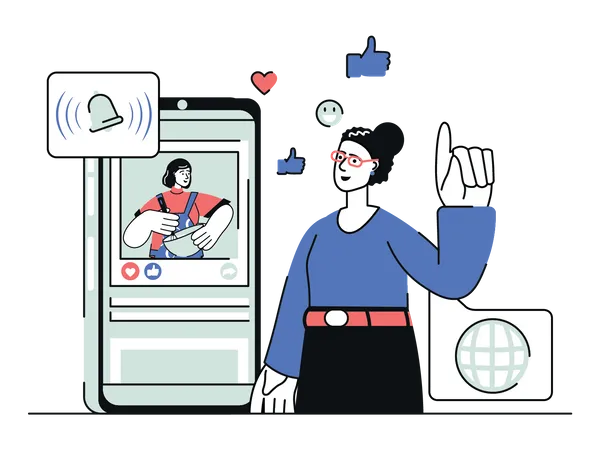 Woman using Social Media app  Illustration