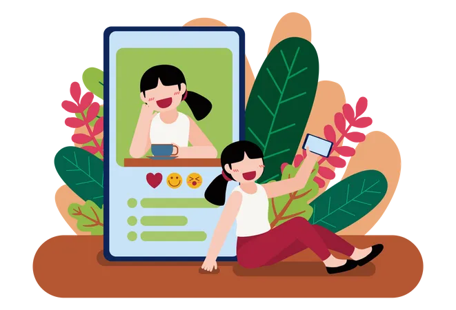 Woman using social media app  Illustration