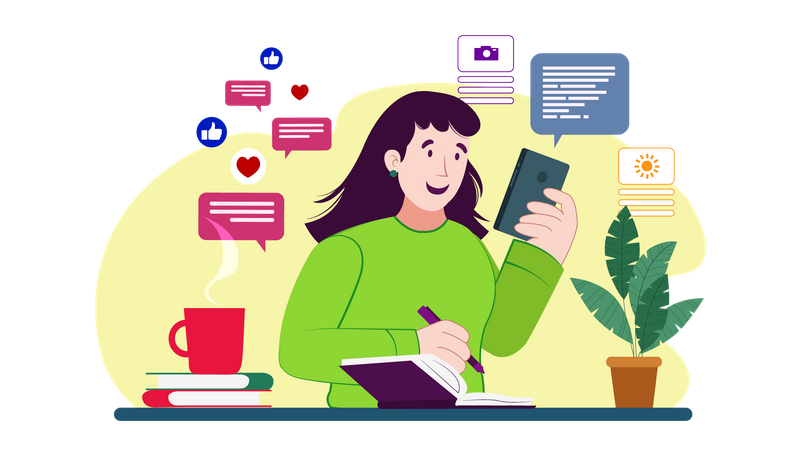 Woman Using Social Media App  Illustration