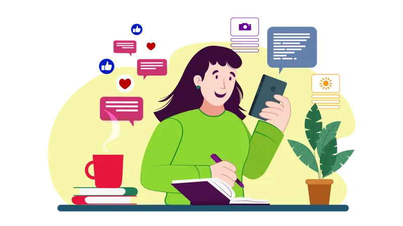 Woman Using Social Media App  Illustration