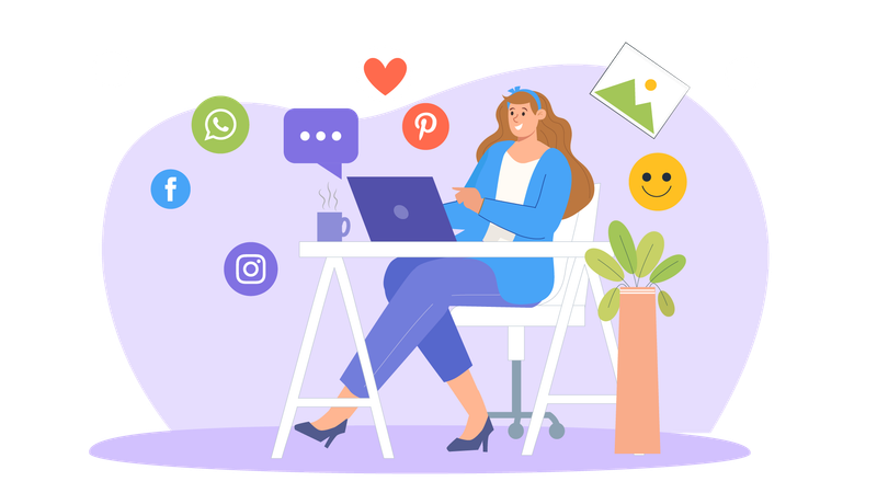 Woman using social media  Illustration