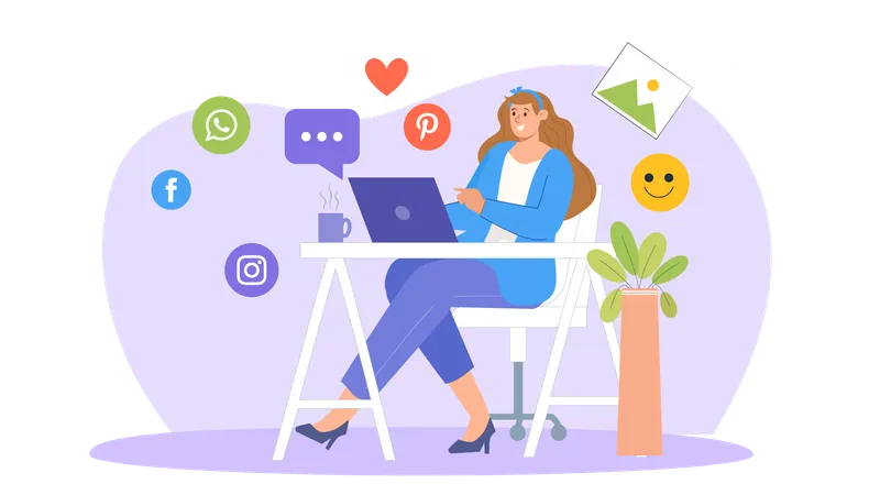 Woman using social media  Illustration