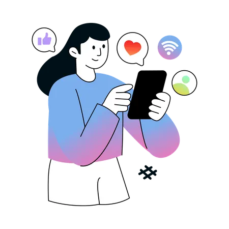 Woman Using Social Media  Illustration