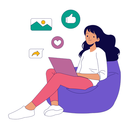 Woman using Social Media on Laptop  Illustration