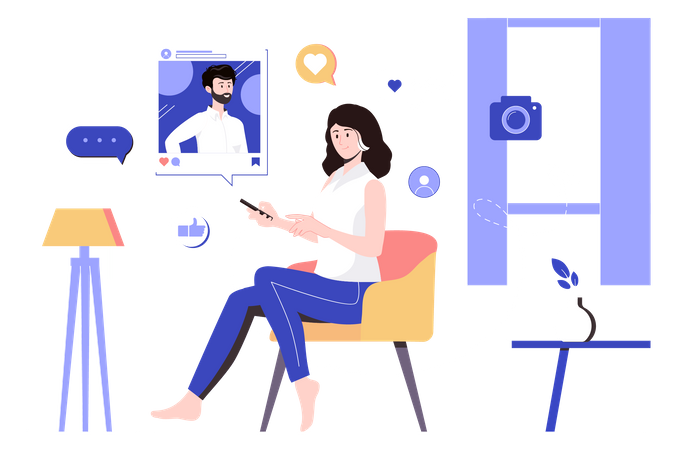 Woman using social media on mobile  Illustration