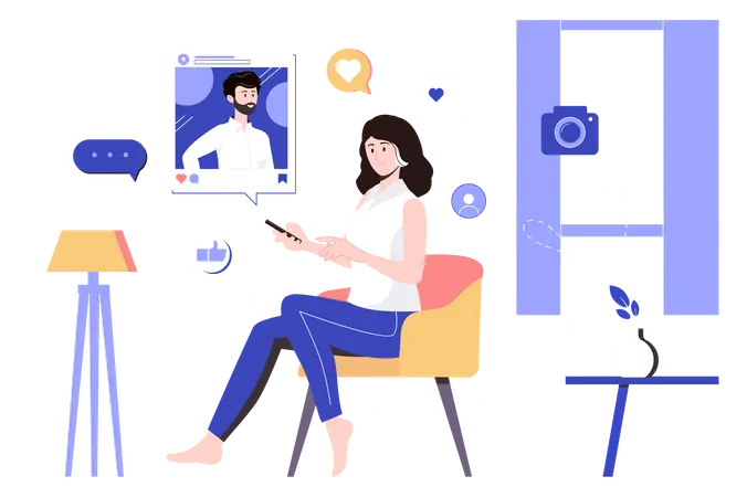 Woman using social media on mobile  Illustration