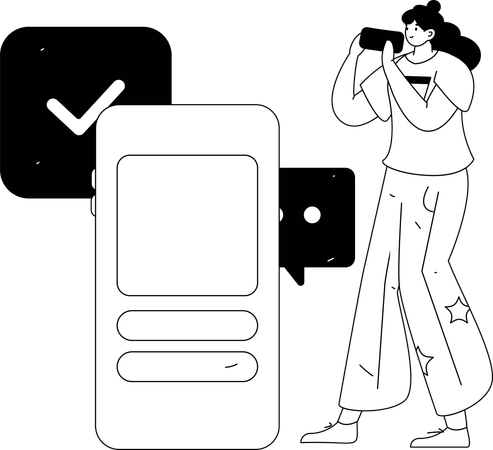 Woman using Social Network Connection  Illustration