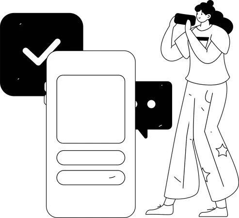 Woman using Social Network Connection  Illustration