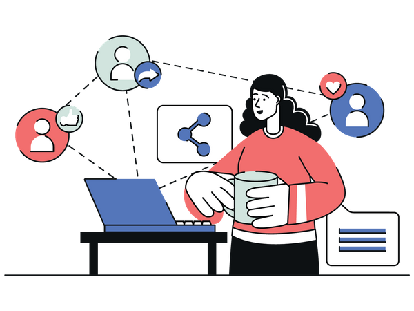 Woman using Social Network  Illustration