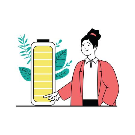 Woman using solar battery cells  Illustration