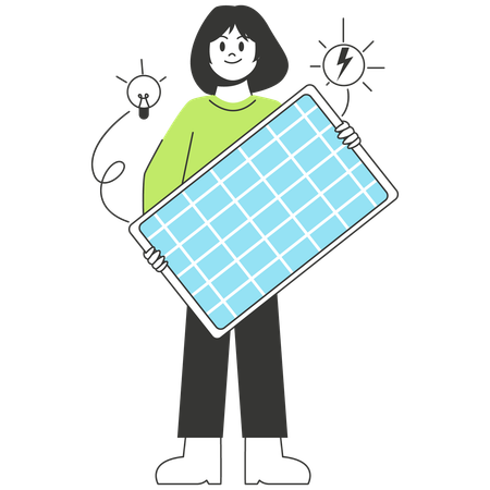 Woman using Solar Panel Energy  Illustration