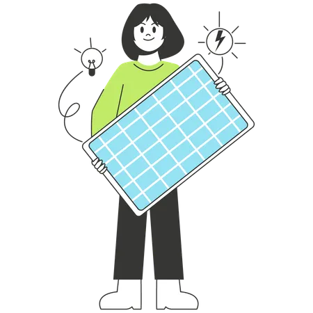 Woman using Solar Panel Energy  Illustration