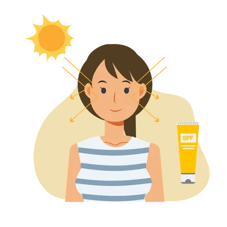 Woman using sunblock avoid from sunburn damage Illustration