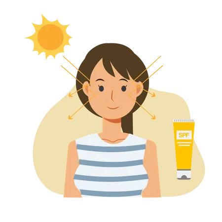 Woman using sunblock avoid from sunburn damage  Illustration