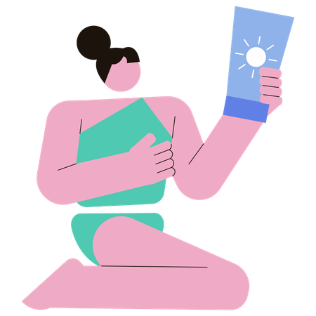 Woman using Sunblock Lotion  Illustration