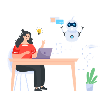 Woman using support chatbot  Illustration