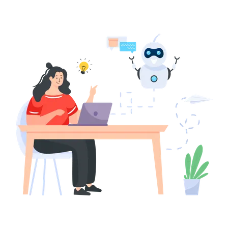 Woman using support chatbot Illustration