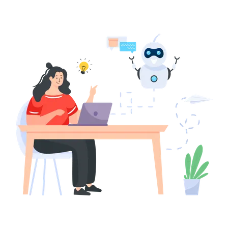 Woman using support chatbot  Illustration