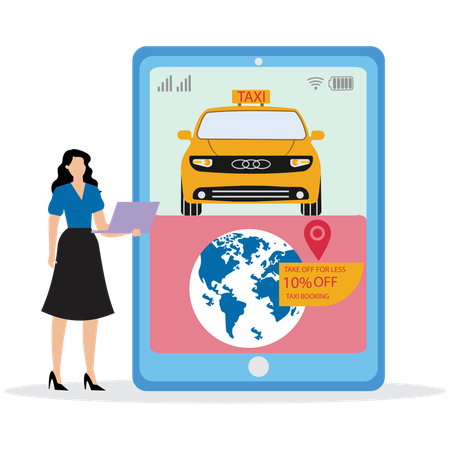 Woman using Taxi booking Service  Illustration