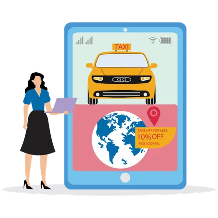 Woman using Taxi booking Service  Illustration