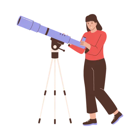 Woman Using Telescope  Illustration