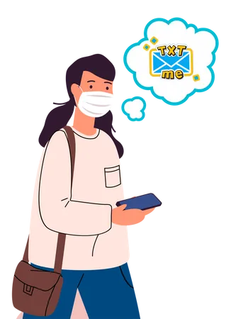 Woman using text message service Illustration