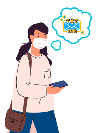 Woman using text message service  Illustration