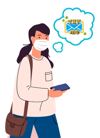 Woman using text message service  Illustration