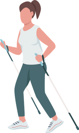 Woman using trekking poles in trail running Illustration