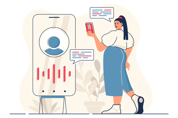 Woman using virtual assistant  Illustration