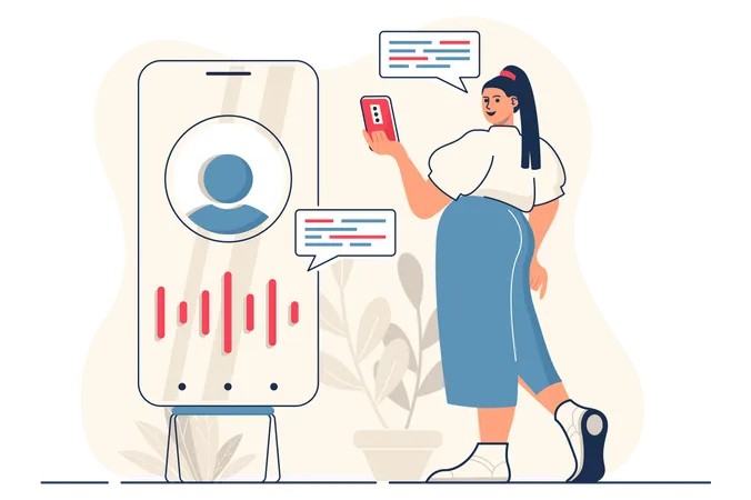 Woman using virtual assistant  Illustration