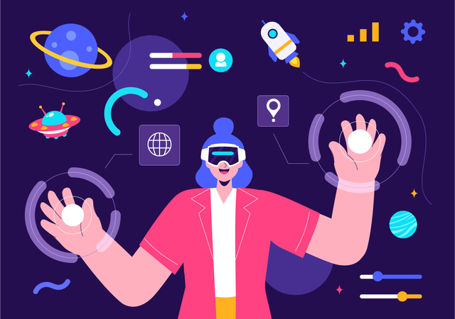 Woman Using Virtual Reality Metaverse  Illustration