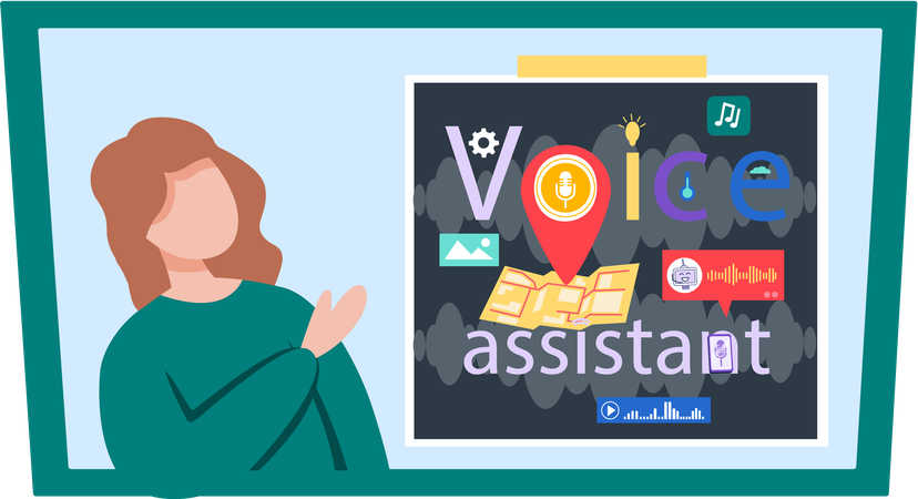 Woman using voice activated digital assistant  Illustration